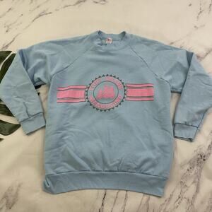 Textile Prints Womens Vintage 80s Fort Bragg Sweatshirt Size XL Blue Pink Pastel